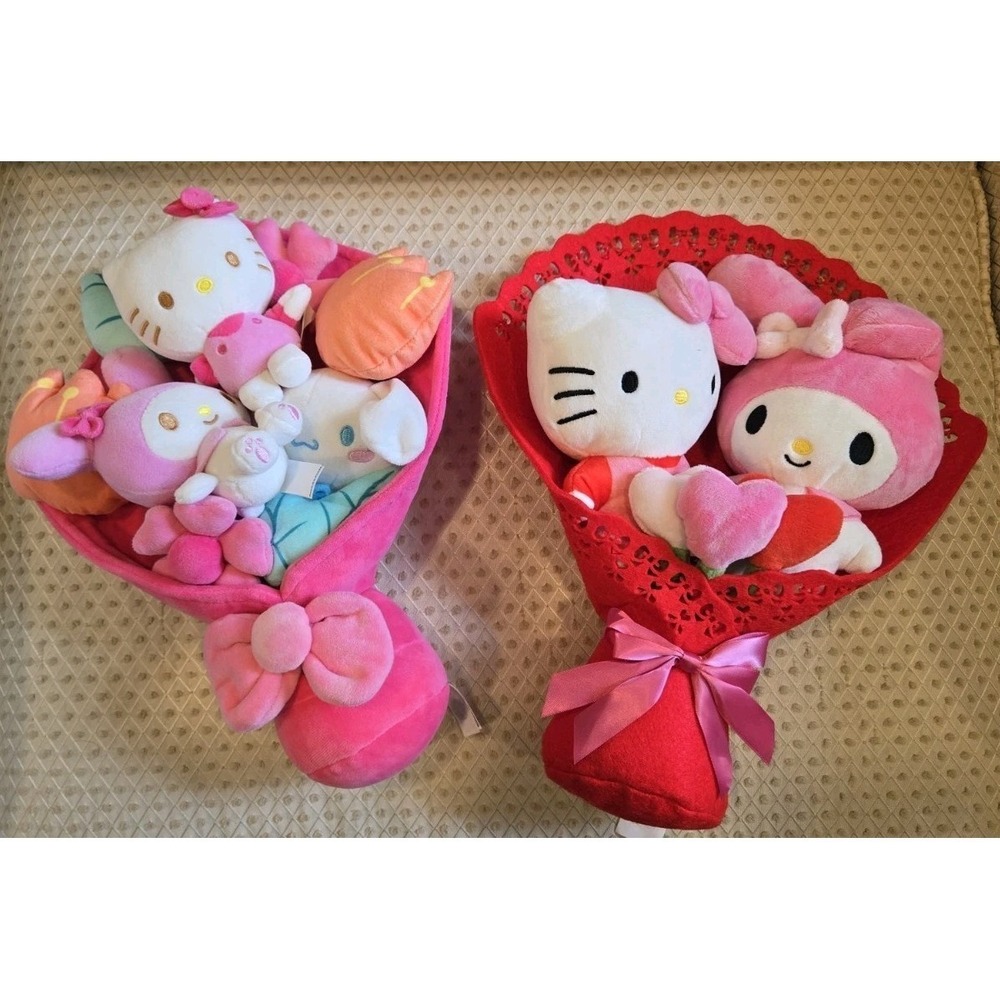 Sanrio Hello Kitty My Melody Cinnamoroll Plush Bouquet Lot 2 Valentine Pink 13"